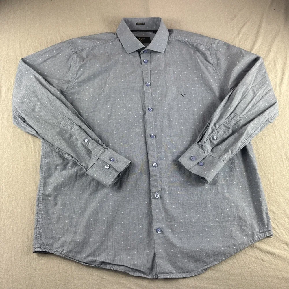 Versace 19.69 Italia Dress Shirt Mens L Blue Geometric Long Sleeve Modern Fit